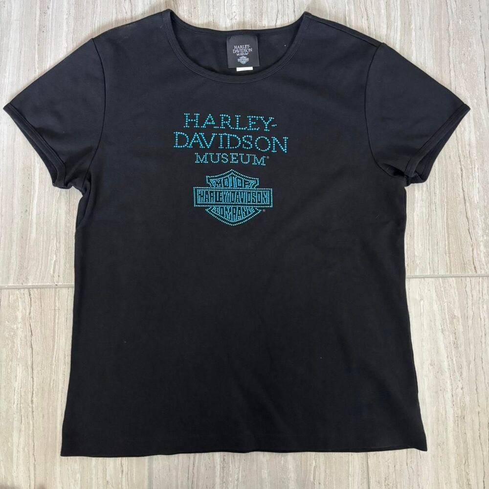 Harley-davidson Women's Black and Blue T-shirt